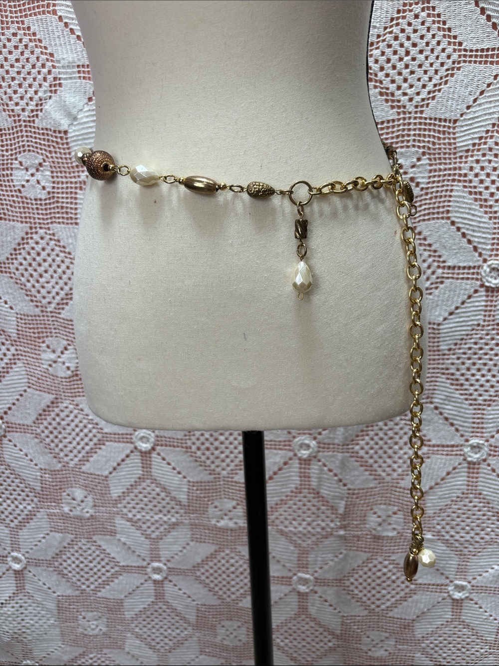 Vintage Gold Tone Beaded Chain Belt